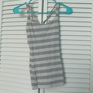 Lululemon Cream and Gray Stripe Tank Top